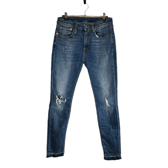 R13 Alison Skinny Jeans Strummer Blue Raw Hem Distressed - Picture 2 of 11